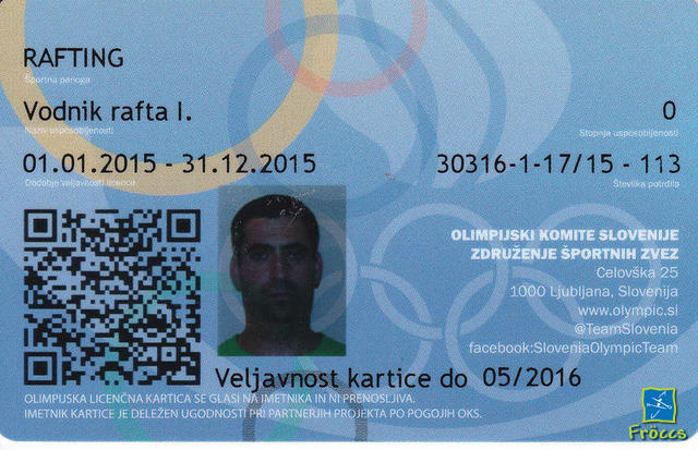 Olimpijska licenčna kartica Rafting