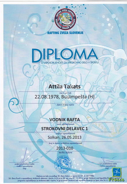 Diploma - Vodnik rafta